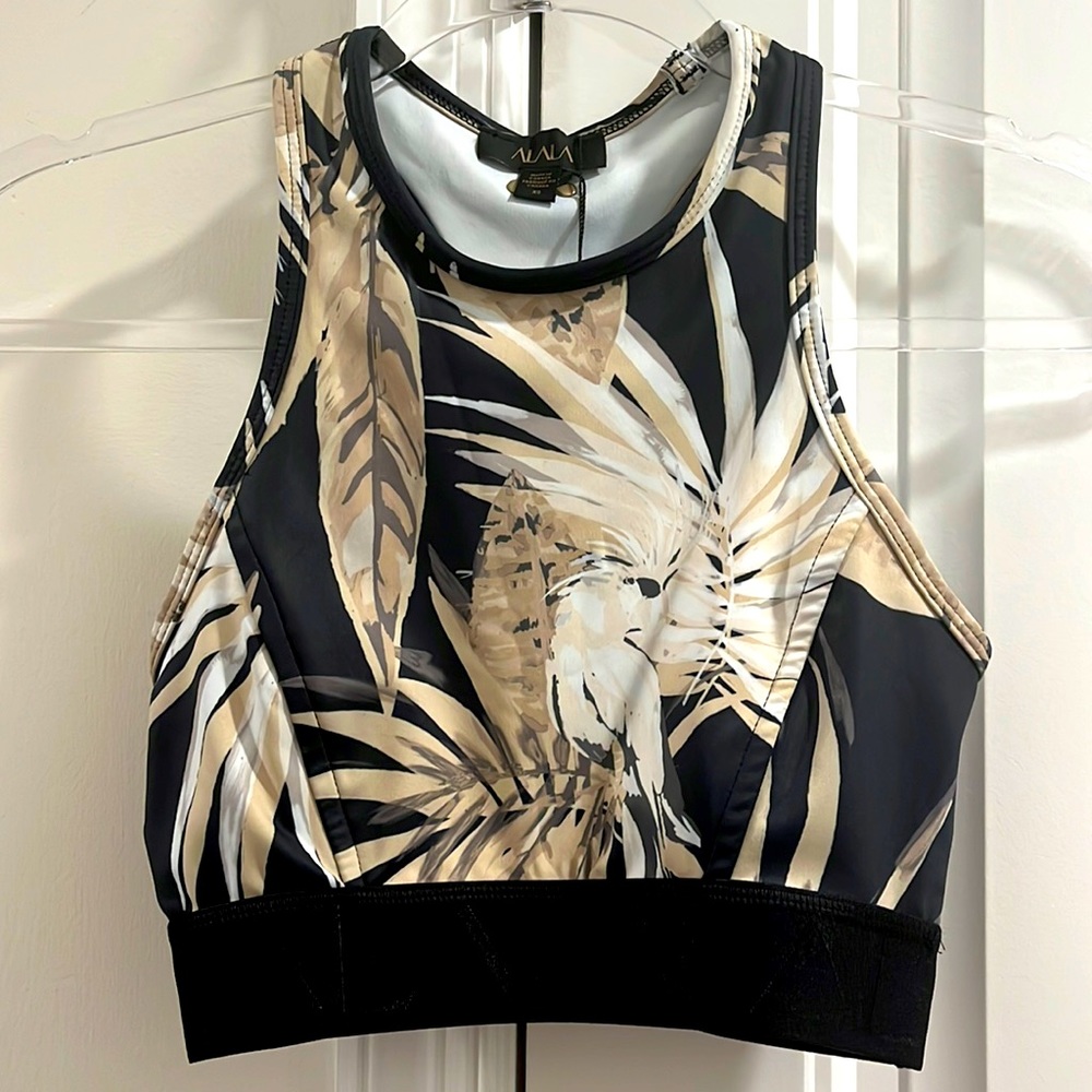 NWT Alala Beautiful Neutral Palm Pattern Racer Back Sports Bra Size XS